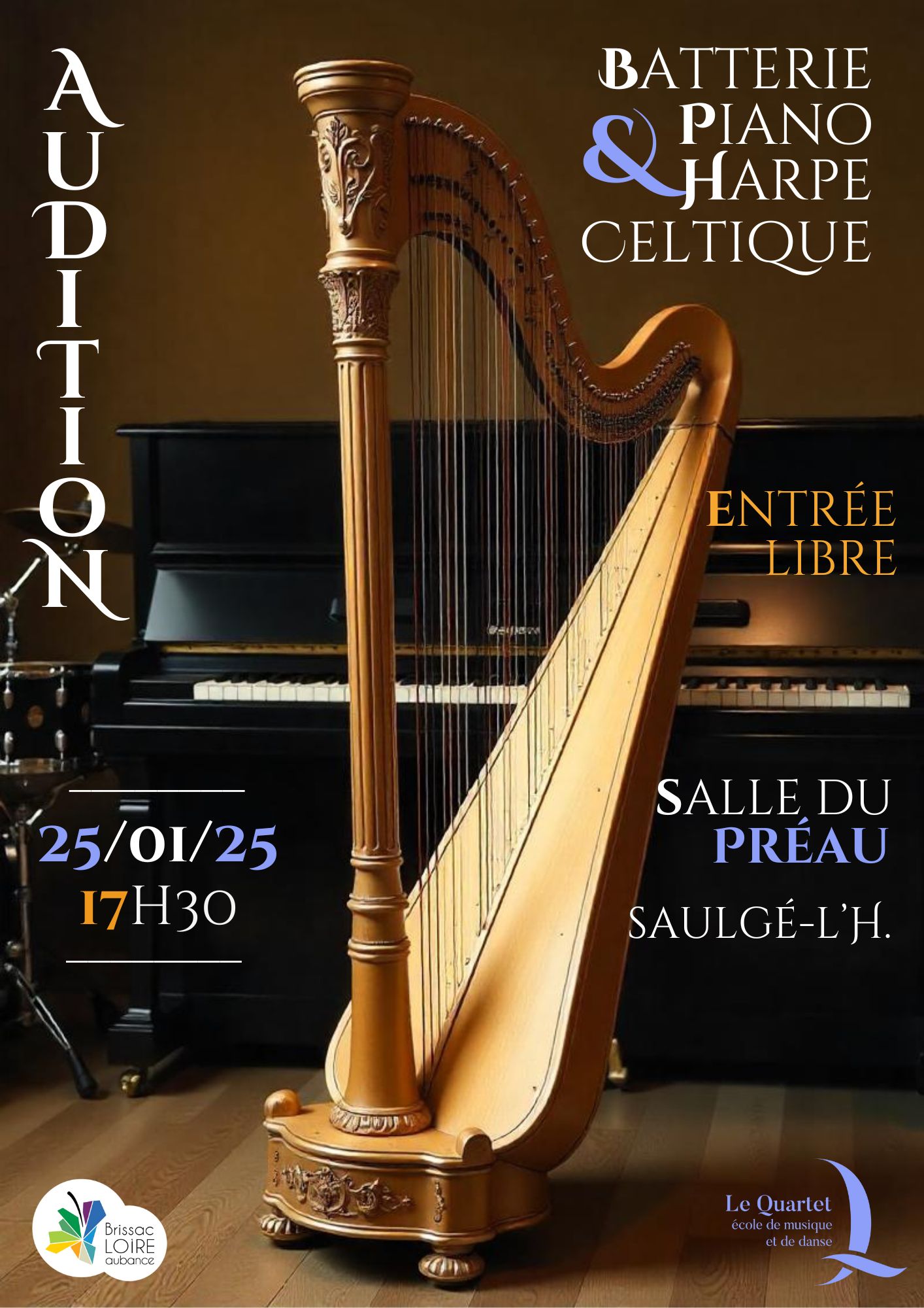 Audition harpe celtique et batterie